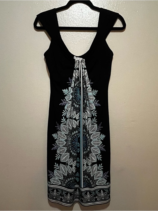 London Times | Dresses | Y2k Noon Times Black Midi Dress Blue Floral ...